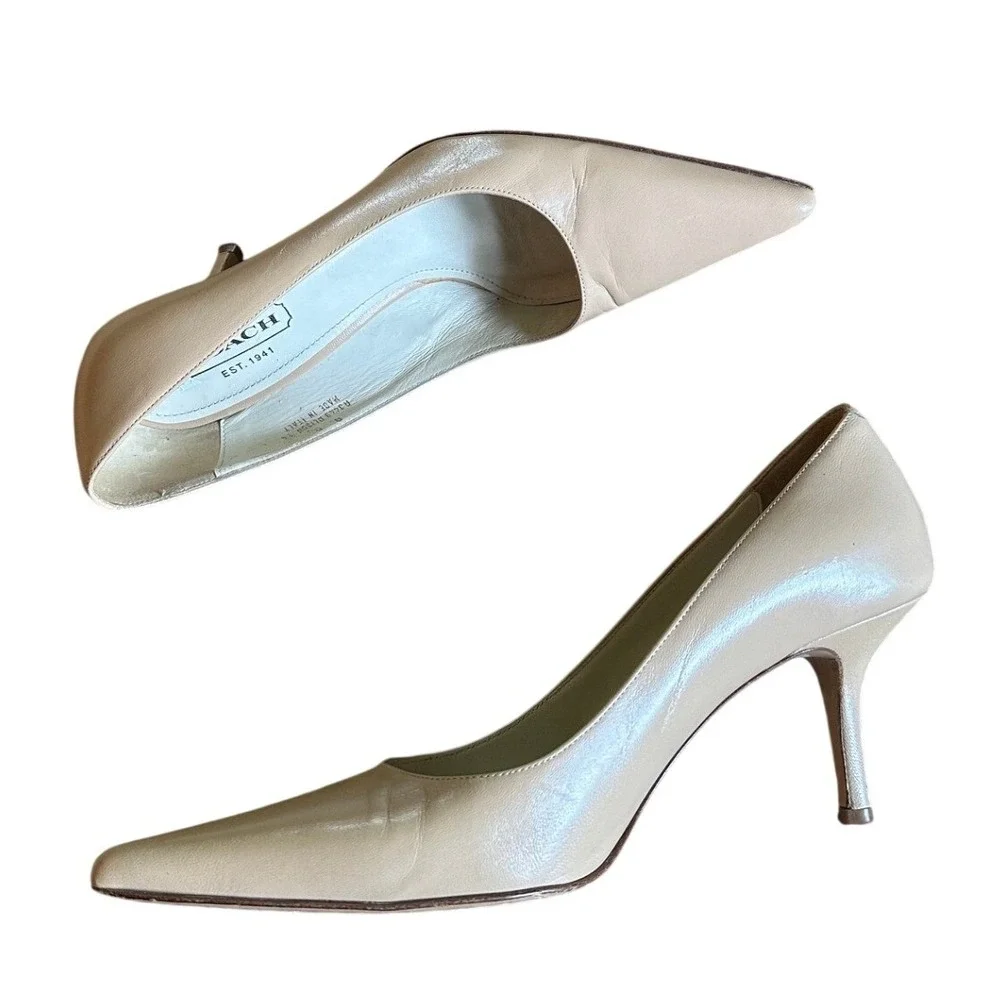 Coach Beige Leather Alison E4 Pointed Toe Pumps Women's 8